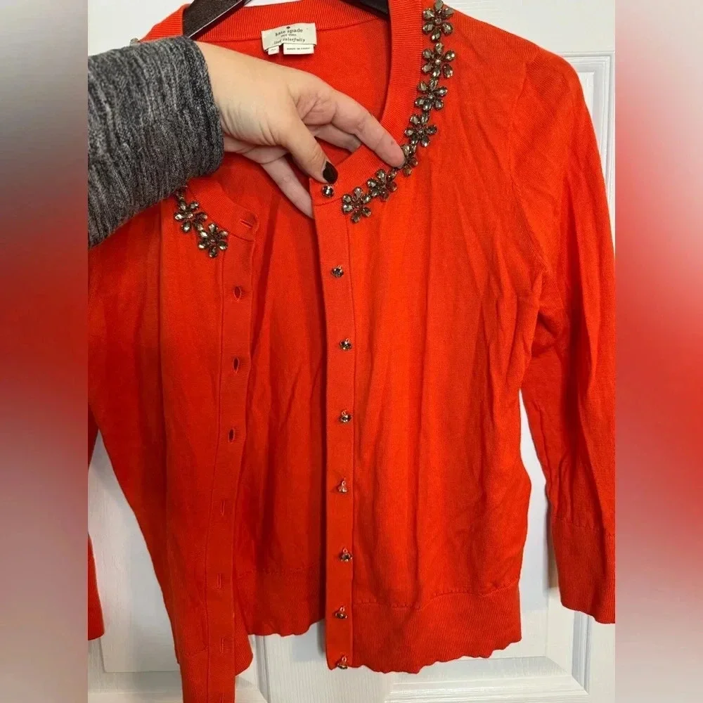 Kate Spade cardigan medium red orange silver Live colorfully